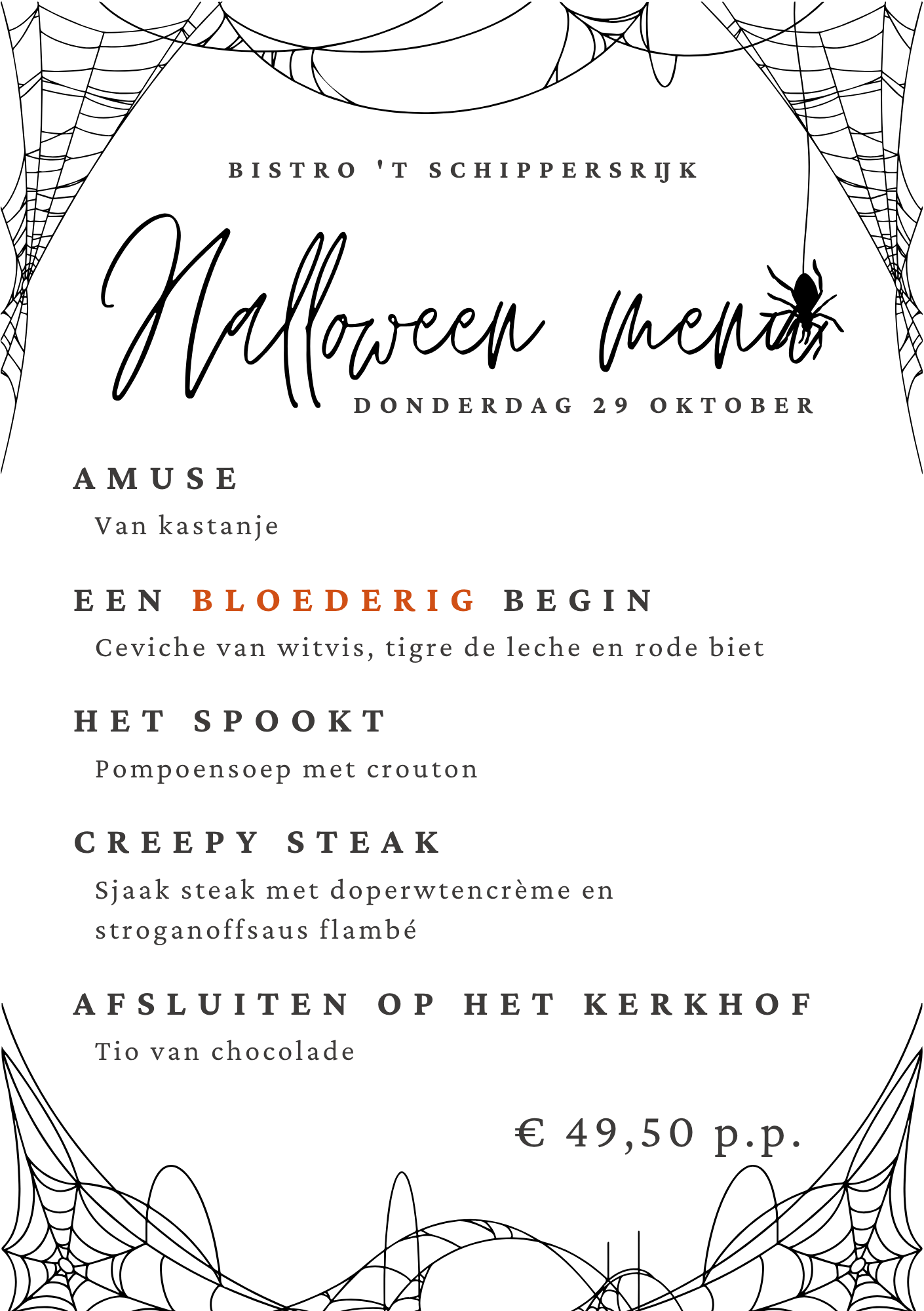 A5 tafelkaartje   Halloween Menu